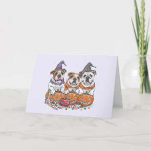 Happy Halloween English Bulldogs Pumpkin Holiday Card
