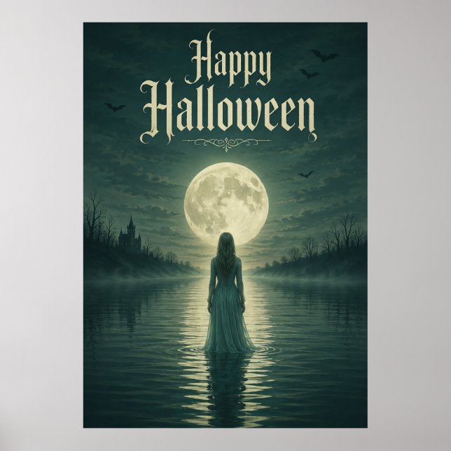 Happy Halloween Ethereal Gothic Moonlight Silhouet Poster (Front)
