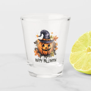 Happy Halloween Evil Grinning Pumpkin Art Shot Glass