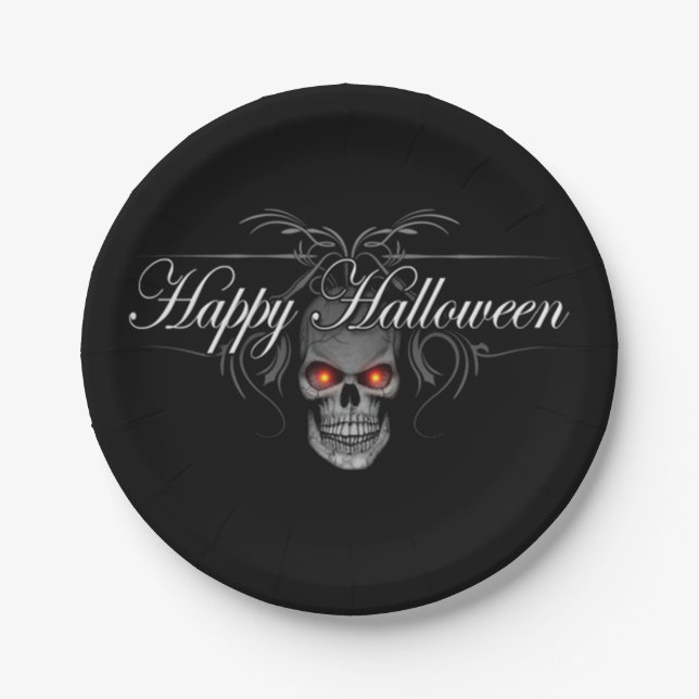 Happy Halloween Evil Skull Paper Plate (Front)