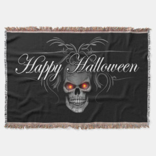 Happy Halloween Evil Skull Throw Blanket
