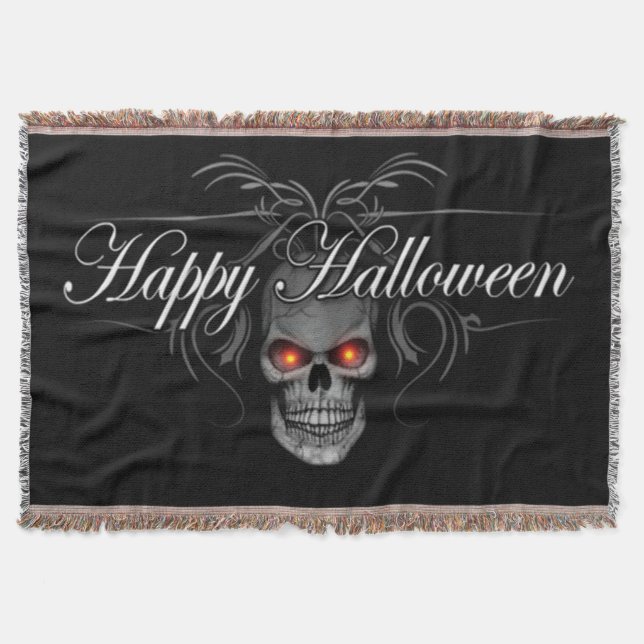 Happy Halloween Evil Skull Throw Blanket (Front)