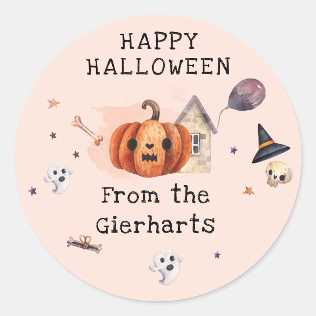 Happy Halloween Family Treats Custom Party Classic Round Sticker (Front)