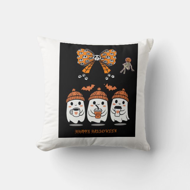 Happy Halloween – fantômes café mignons Cushion (Front)