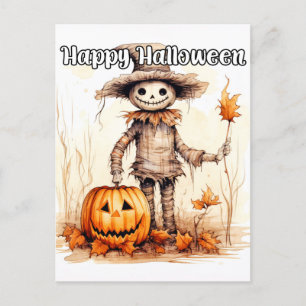 Happy Halloween Festive Cheerful Scarecrow Postcard