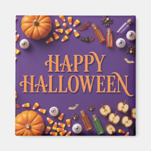 Happy Halloween Flat Lay Greeting on Purple Magnet