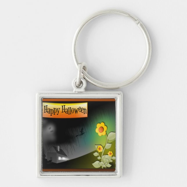 Happy Halloween & Flowers - Key Ring (Front)