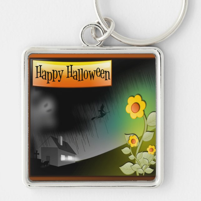 Happy Halloween & Flowers - Key Ring (Front)