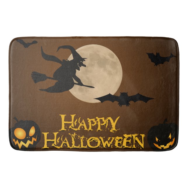 "HAPPY HALLOWEEN" FLYING WITCH BATH MAT (Front)