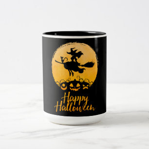 Happy Halloween Flying Witch Two-Tone Coffee Mug