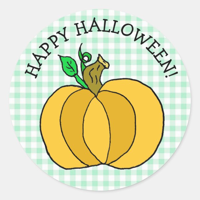 Happy Halloween Folk Art Country Pumpkin Classic Round Sticker (Front)