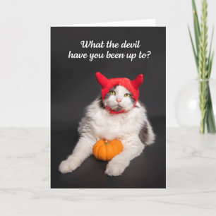 Happy Halloween For Anyone Cat in Devil Costume Holiday Card
