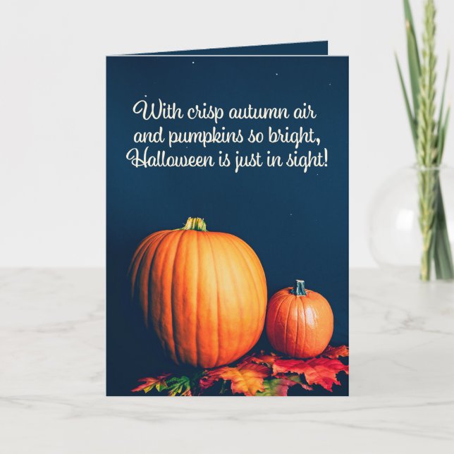 Happy Halloween For Anyone Pumpkins Fall Leaves Holiday Card (Front)