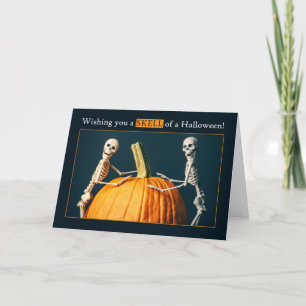 Happy Halloween For Anyone Skeletons With Pumpkin  Holiday Card