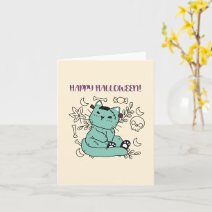 Happy Halloween Frankenstein Cat Card