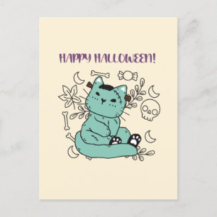 Happy Halloween Frankenstein Cat Postcard