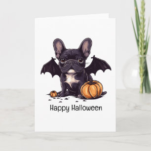 Happy Halloween French Bulldog Bat Wings Pumpkins Card