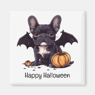 Happy Halloween French Bulldog Bat Wings Pumpkins Magnet