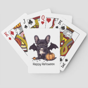 Happy Halloween French Bulldog Bat Wings Pumpkins Playing Cards