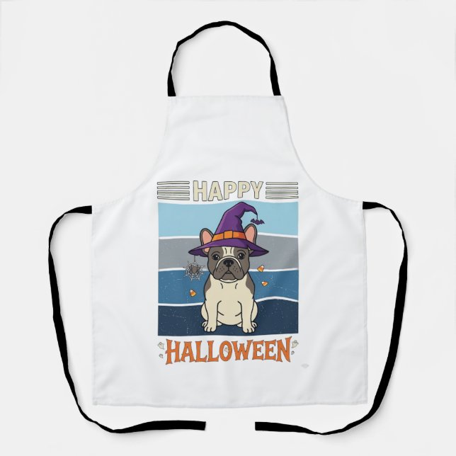 Happy Halloween French Bulldog Witch Spider Web Ca Apron (Front)