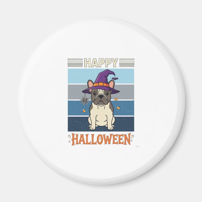 Happy Halloween French Bulldog Witch Spider Web Ca Magnet (Front)