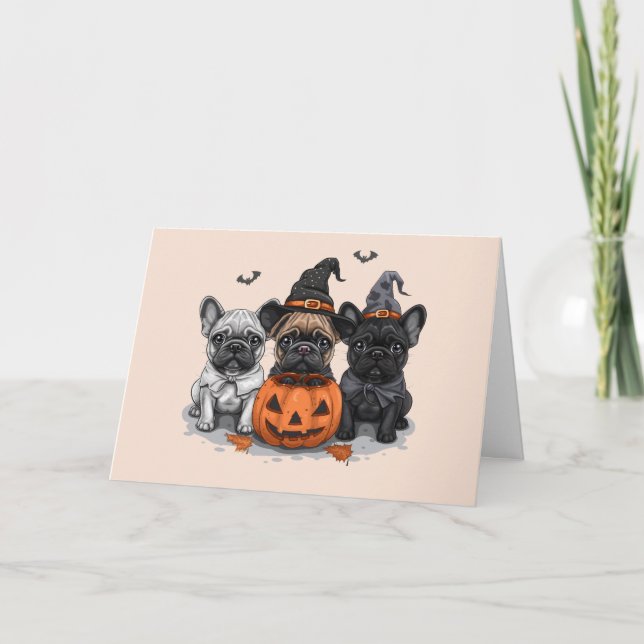 Happy Halloween French Bulldogs Card (Front)