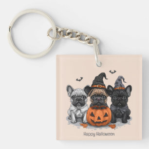 Happy Halloween French Bulldogs Key Ring