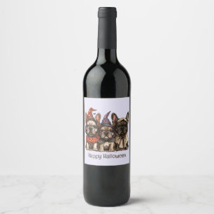Happy Halloween French Bulldogs Wine Label