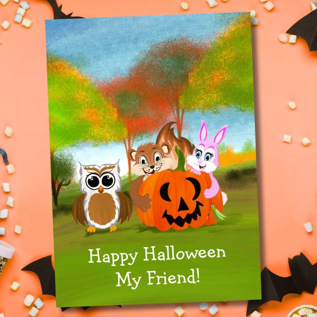 Happy Halloween Friend Chipmunk, Rabbit & Owl Card (Creator Uploaded)