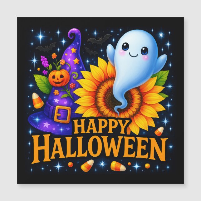 Happy Halloween Friendly Ghost Magnetic Card (Front)