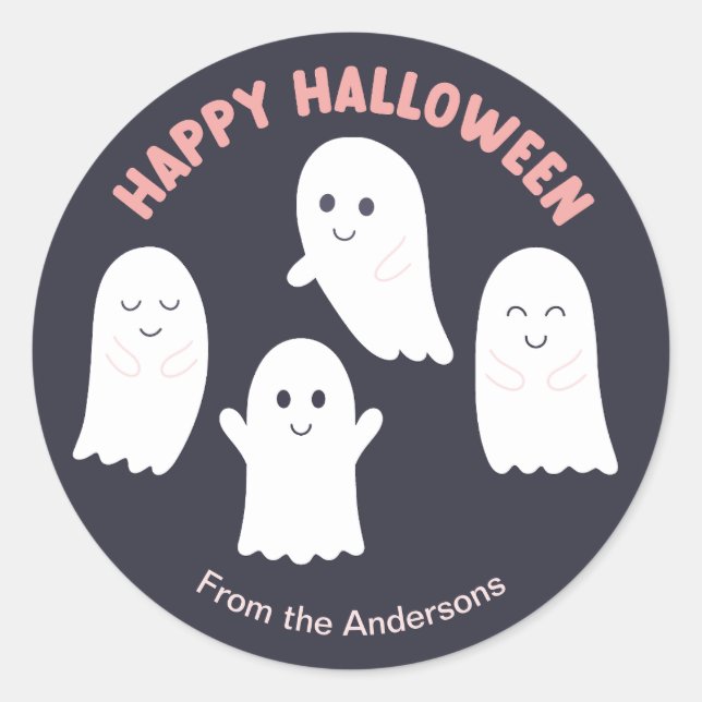 Happy Halloween Friendly Ghosts Classic Round Sticker (Front)