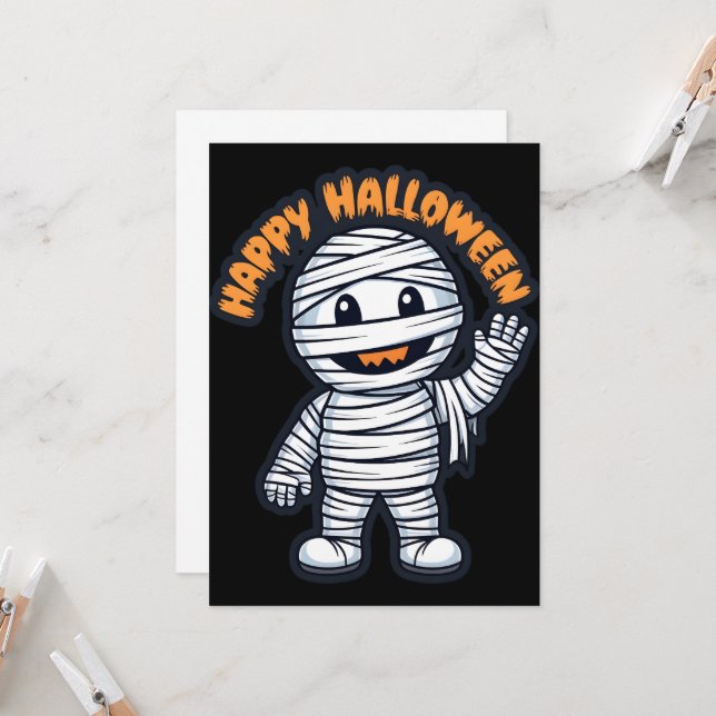 Happy Halloween friendly mummy Invitation (Front/Back In Situ)