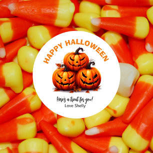 Happy Halloween friendly pumpkins Classic Round Sticker