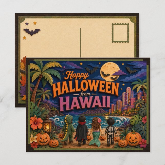 Happy Halloween From Hawaii Kids Postcard (Front/Back)
