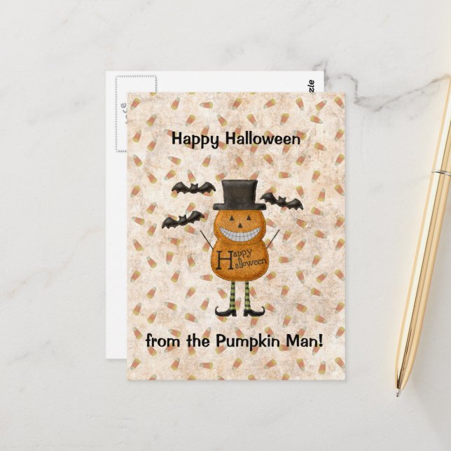 Happy Halloween From The Pumpkin Man Postcard (Front/Back In Situ)