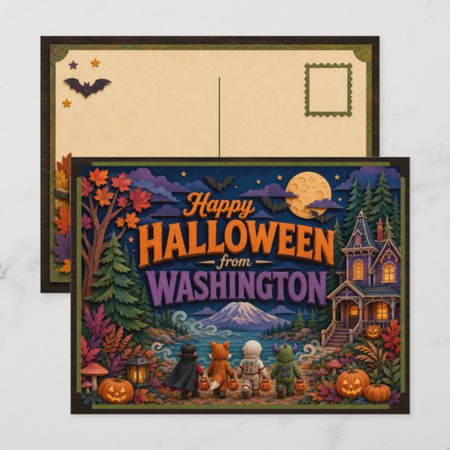 Happy Halloween From Washington Kids Postcard (Front/Back)