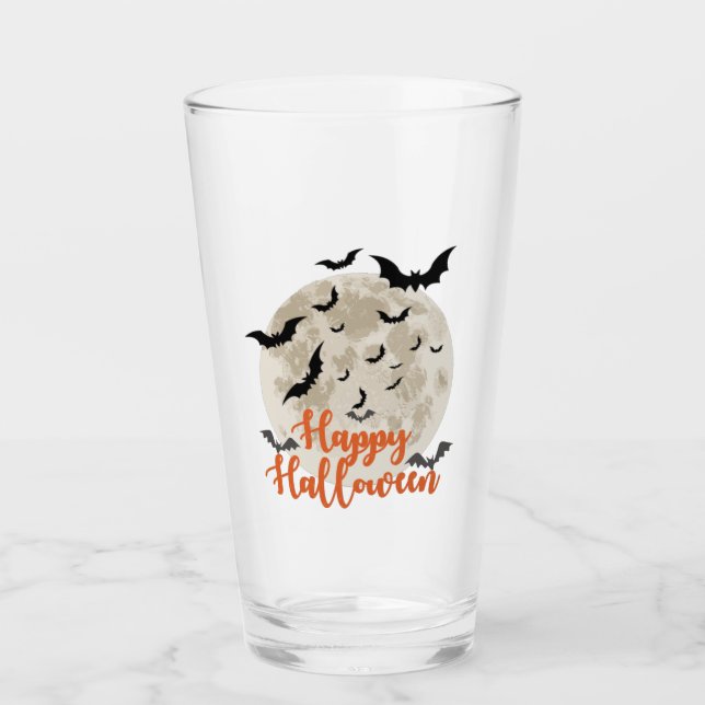 Happy Halloween - Full Moon and Bats Glass (Front)