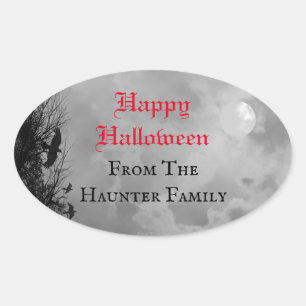 Happy Halloween Full Moon and Raven Custom Sticker
