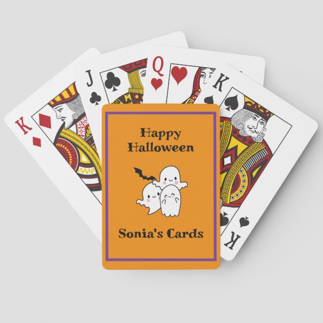 Happy Halloween Fun Ghost Bat Orange Purple Bridge Playing Cards (Back)