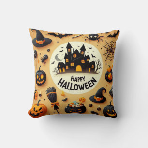 Happy Halloween Fun Spooky Mix & Haunted House Cushion