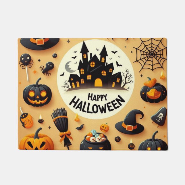 Happy Halloween Fun Spooky Mix & Haunted House Doormat (Front)