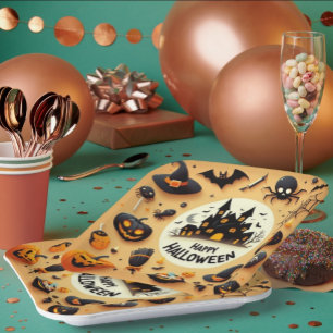 Happy Halloween Fun Spooky Mix & Haunted House Paper Plate