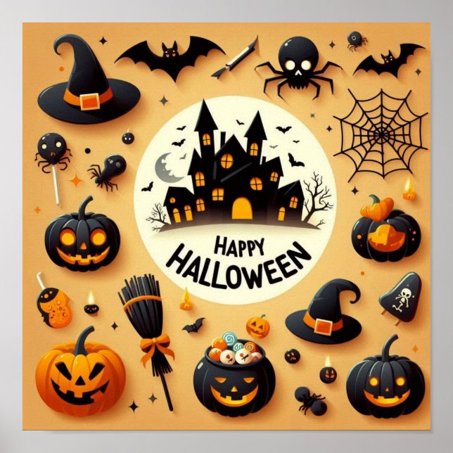 Happy Halloween Fun Spooky Mix & Haunted House Poster (Front)