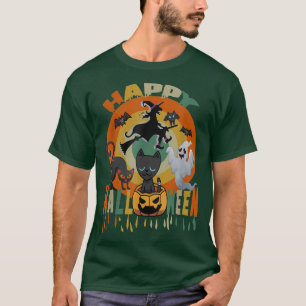Happy Halloween Funny Black Cat Pumpkin Witch Ghos T-Shirt