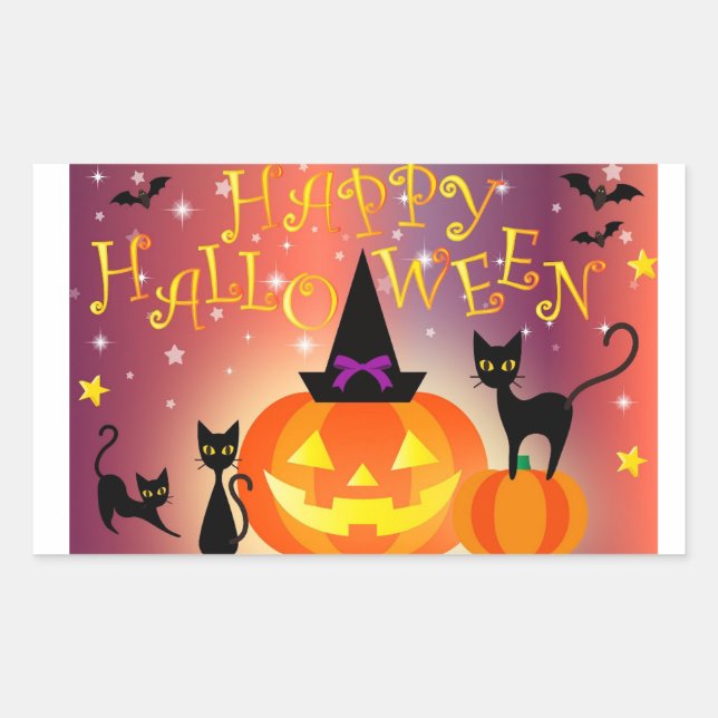 Happy Halloween Funny Bright Pumpkins Party Rectangular Sticker (Front)