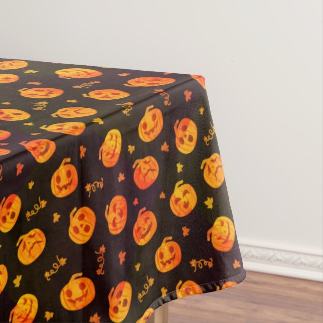 Happy Halloween Funny Cute Orange Pumpkins Pattern Tablecloth (In Situ)