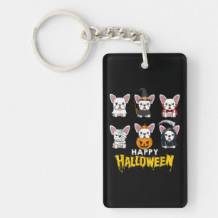 Happy Halloween Funny Dogs Costume Cute Bulldog Key Ring