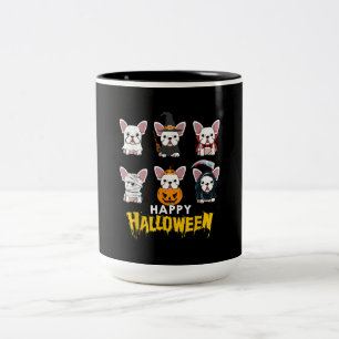 Happy Halloween Funny Dogs Costume Cute Bulldog Two-Tone Coffee Mug