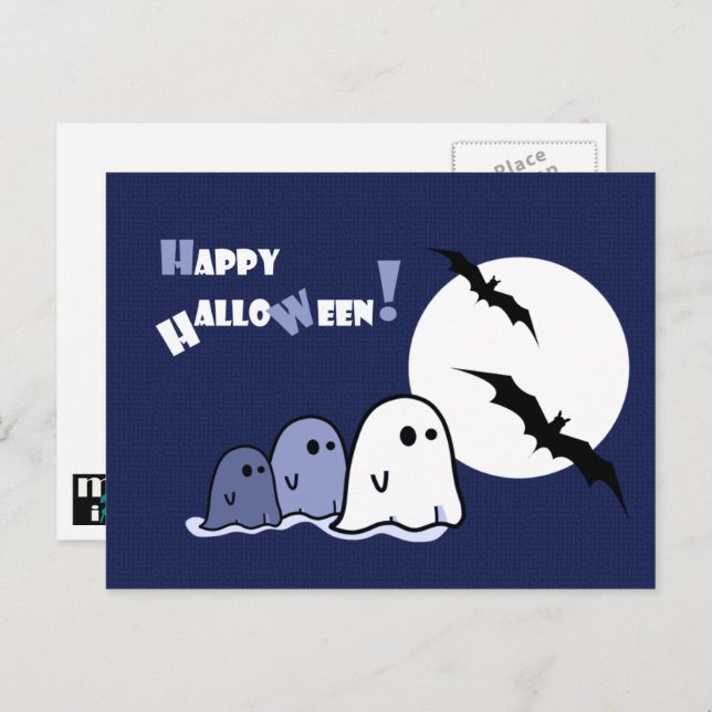 Happy Halloween. Funny Little Ghosts Postcard (Front/Back)