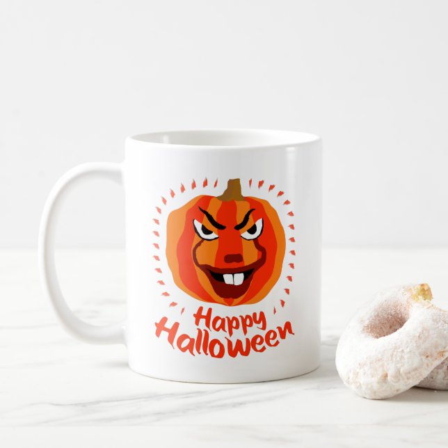🎃 Happy Halloween – Funny, Scary & Cute Pumpkin Coffee Mug (With Donut)
